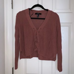 F21 Cropped Lace-Up Sweater